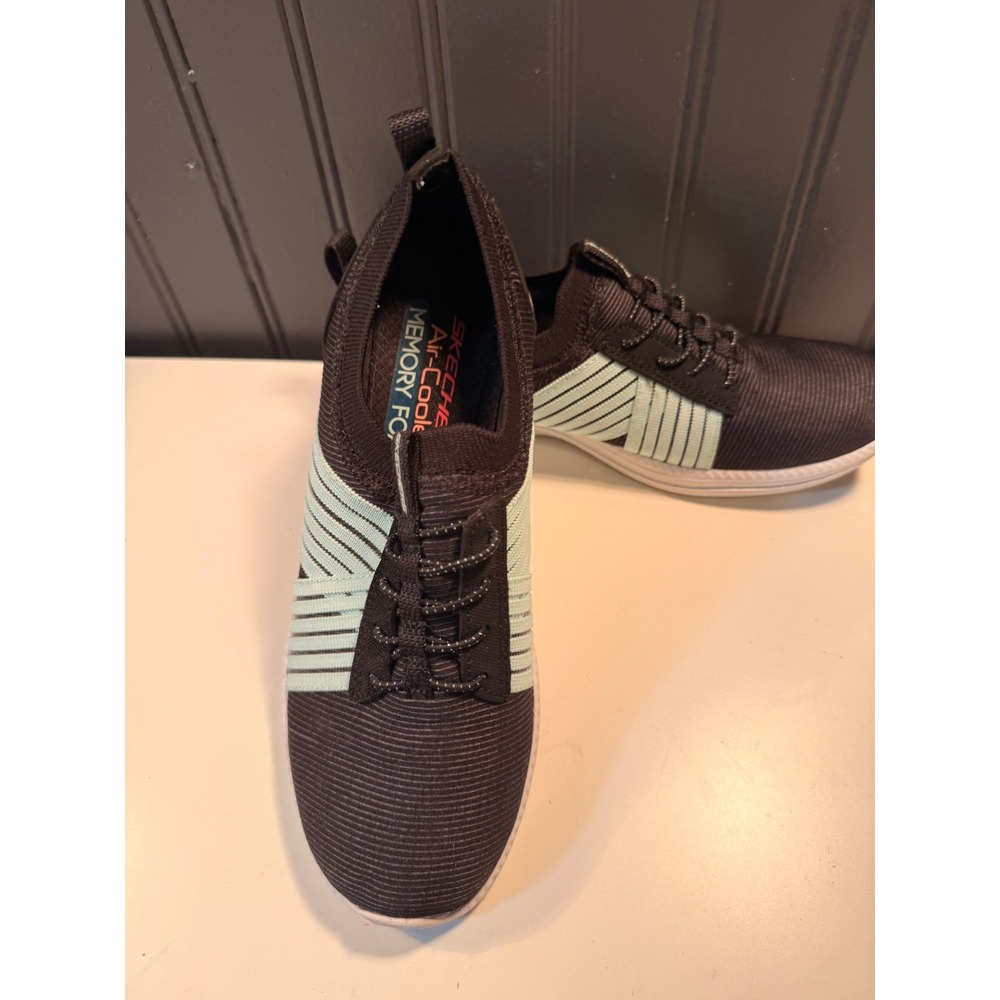Skechers Air-Cooled Memory Foam Black Mint Bungee Slip On Sneakers 23748 Women 6